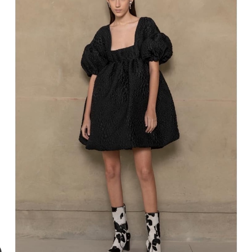 Kika Vargas Matea jacquard puff sleeve mini Dress Small Black